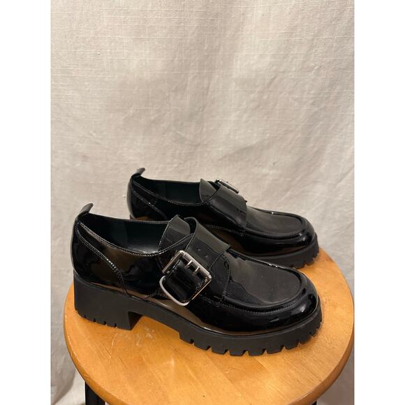 Marc Fisher Hazelton Chunky Loafer Buckle Black Patent Vegan Leather 9M NEW - Picture 2 of 10